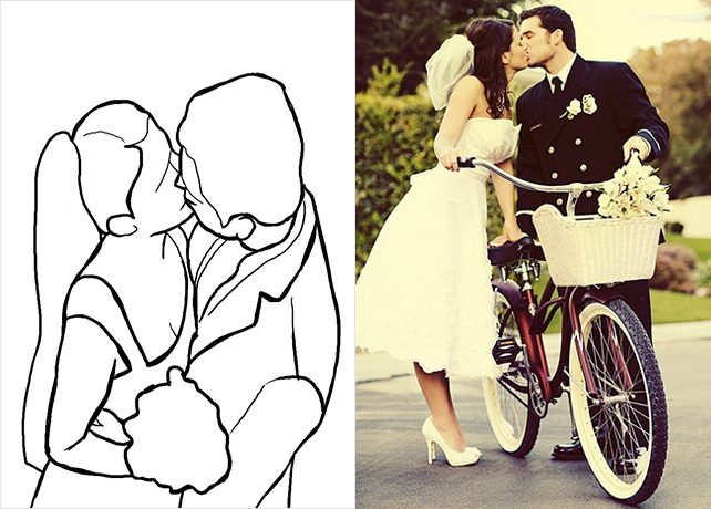 20 лучших поз для свадебной фотосессии, молодожёны целуются около велосипеда