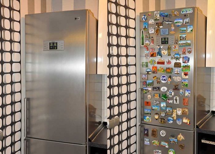 вариант необычного украшения холодильника на кухне