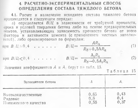 Расчет В/Ц водоцементного соотношения