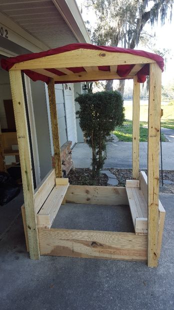 Sand Box W/ Lid That Opens Into Bench and a Canopy 
