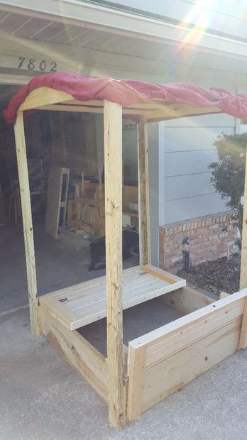 Sand Box W/ Lid That Opens Into Bench and a Canopy 